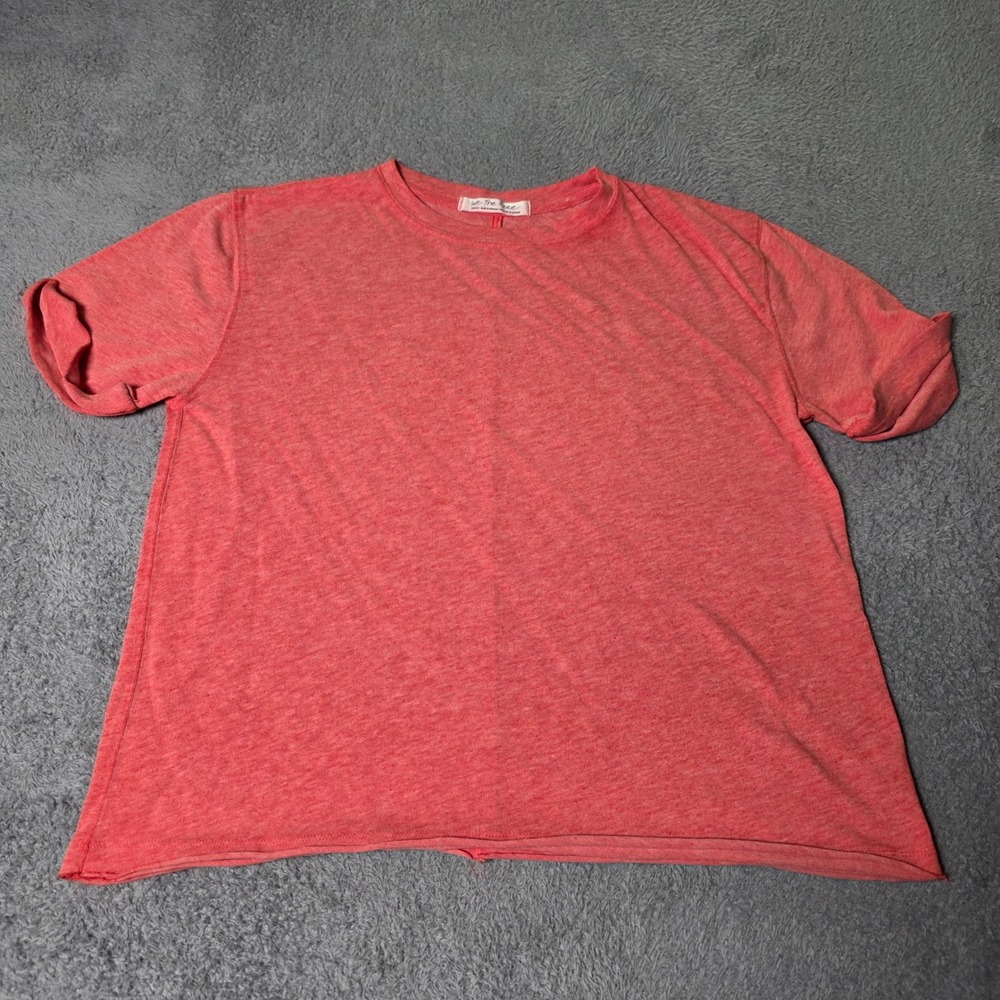 We The Free Womens Small Short Sleeve Tee Coral Pink Boxy Raw Hem Center Seam